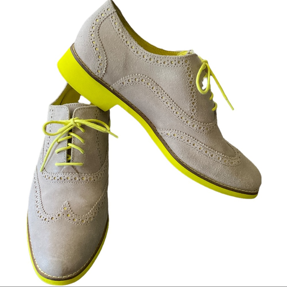Cole Haan Gray Beige LUNARGRAND Shoes 10 B Green/Yellow Sole
